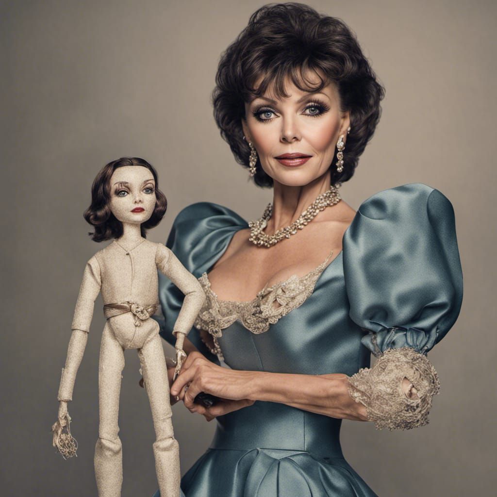 Magic Joan Collins with doll of herself