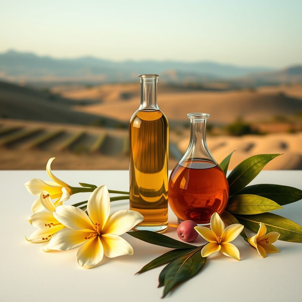 Ylang-Ylang and Patchouli Oil Still Life