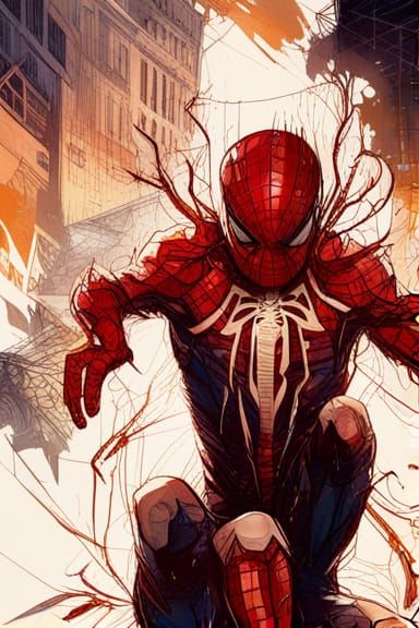 Spiderman with Golden Outlines: Digital Concept Art