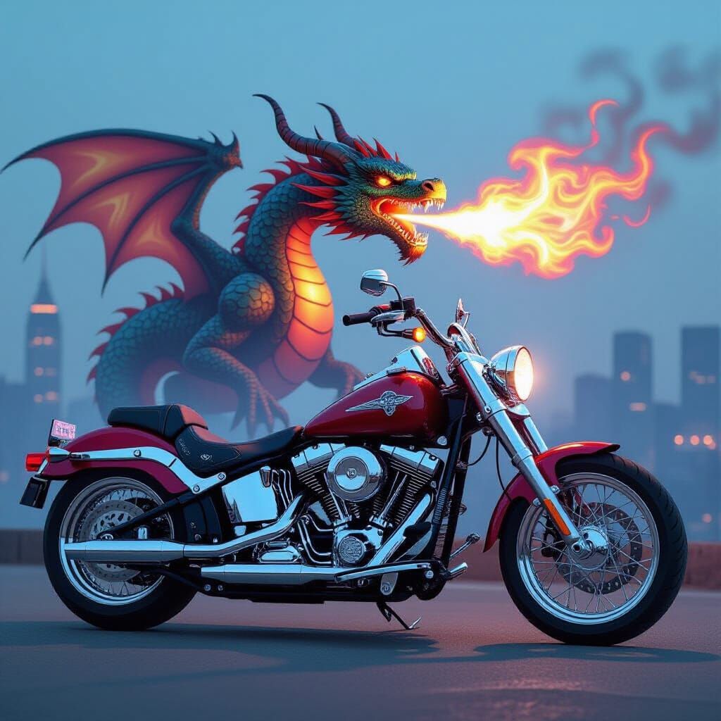 Dragon Motorcycle with Steampunk Cyberpunk Airbrush Art