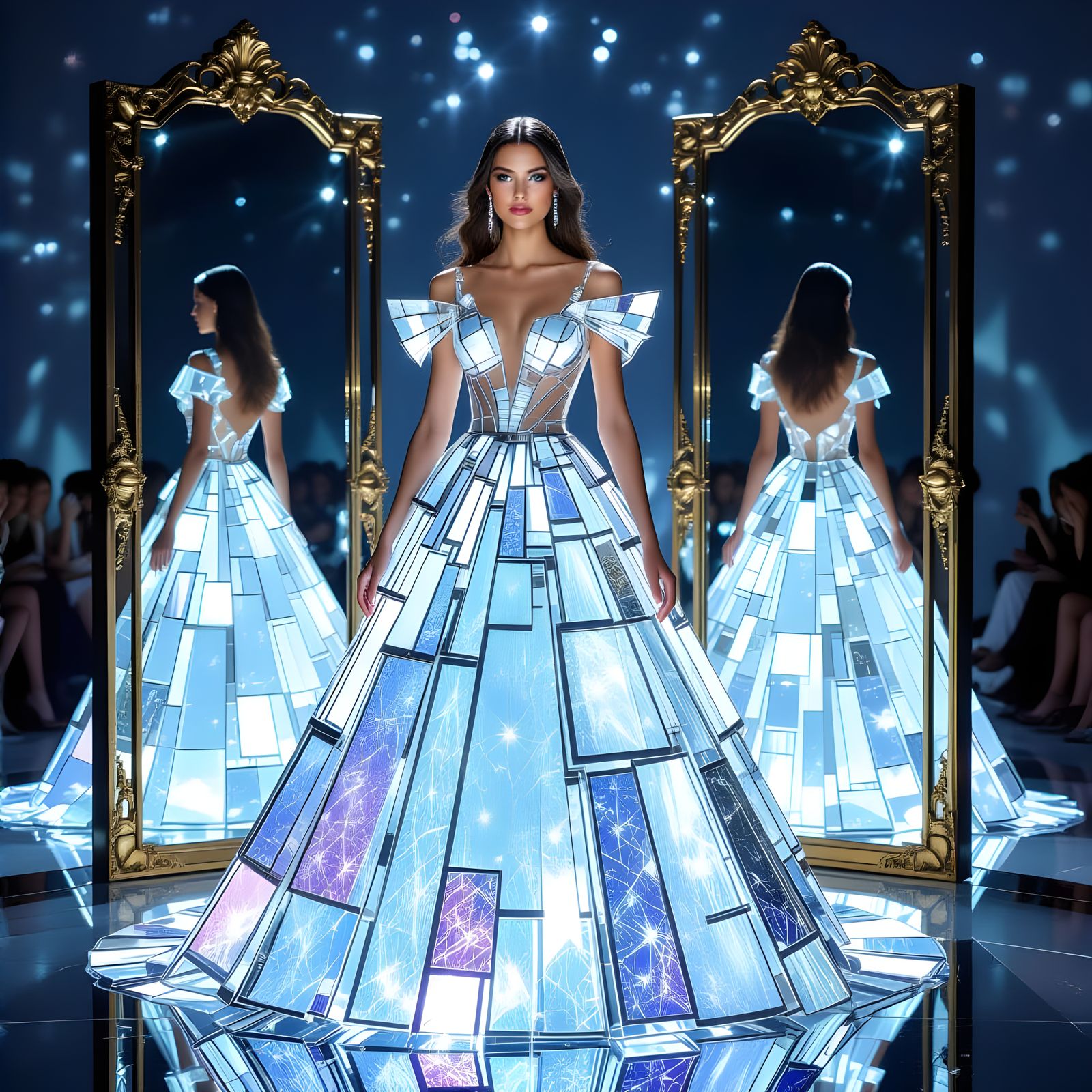 Woman in Shimmering Glass Gown