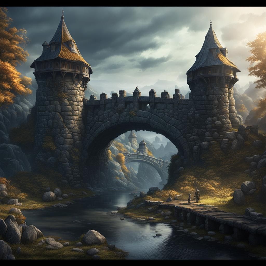 Dark Fantasy Border Fortress with Stone Bridge