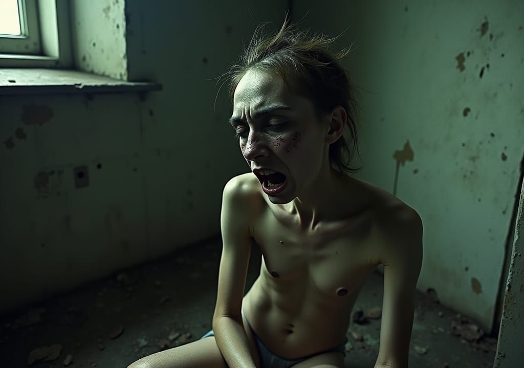 Gaunt Figure's Anguish in Dark Surrealist Style