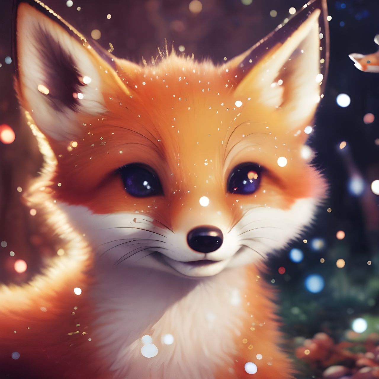 Glittering Chibi Fox with Doe Eyes: Digital Art