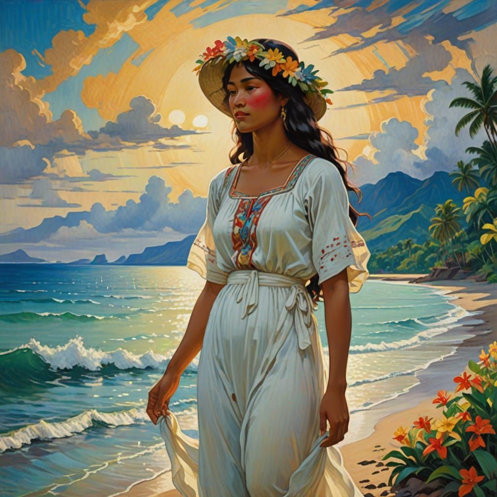 Serene Tahitian Goddess Basks in Heavenly Sunshine