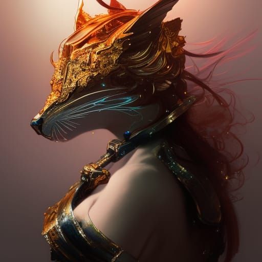 Metal Kitsune Portrait in Hyperdetailed Style
