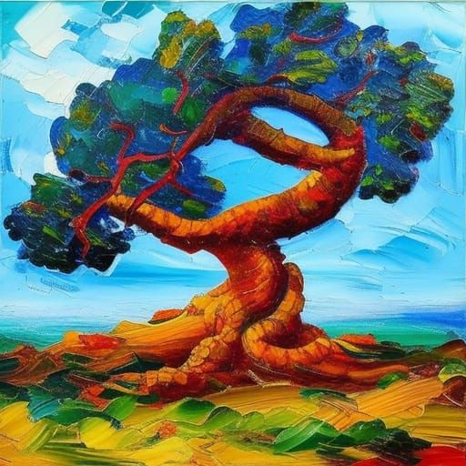 Dragon Tree in Expressionist Impasto Oil Painting Style