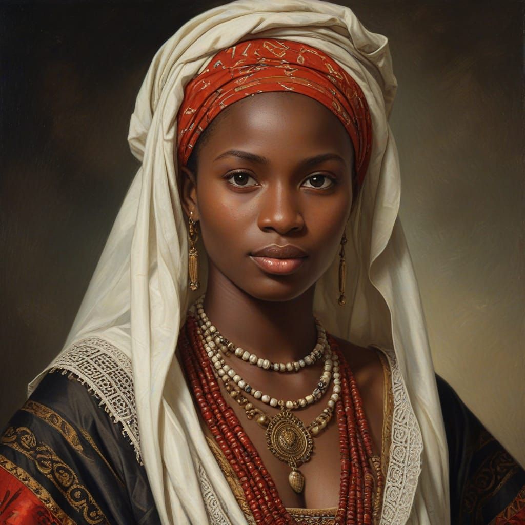 Equatorial Guinean Woman in Traditional Garb as Oil Painting