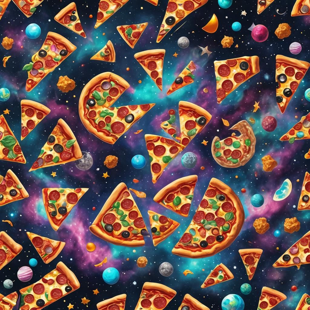 Pizza in Space: Holographic Astral Illustration