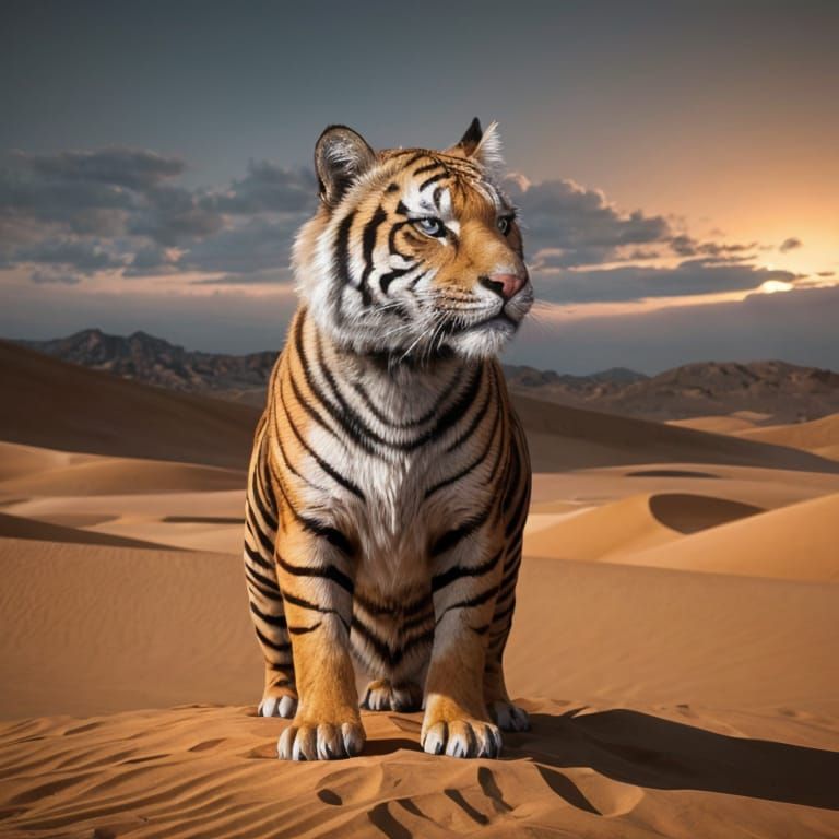 Surreal Desert Tiger in Cinematic Film Still