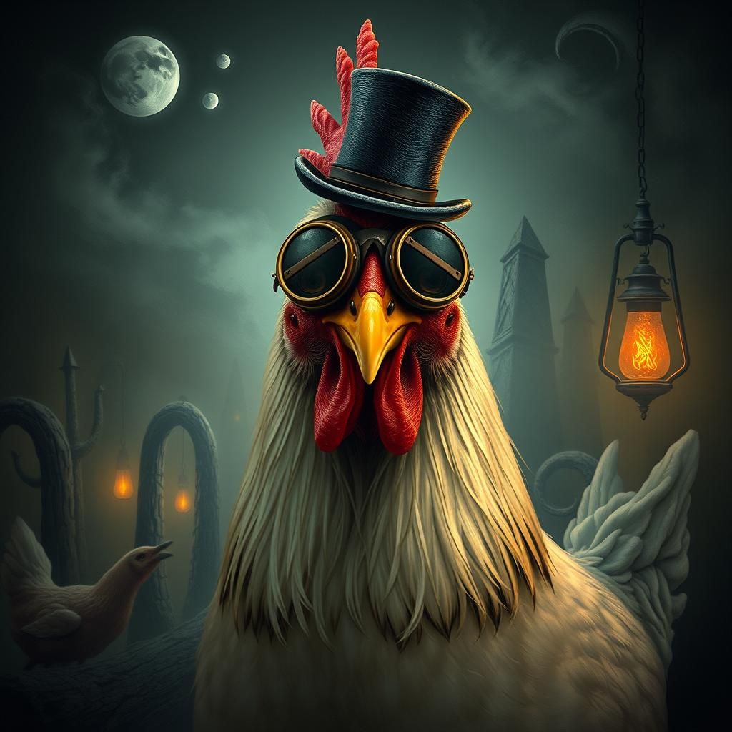 Majestic Gothic Chicken in Stormy Landscape