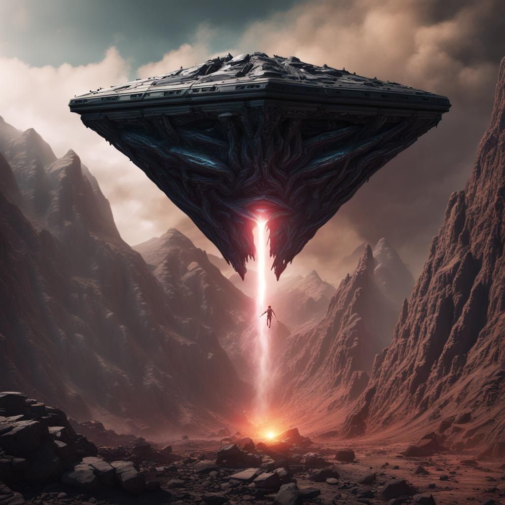 Extraterrestrial UFO Crash in Mountains: Detailed Matte Pain...