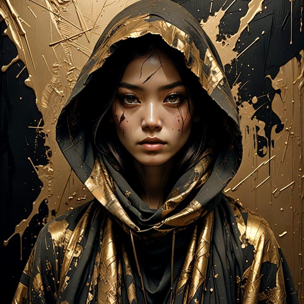 Hypermaximalist, black-gold , a masterpiece, urbanpunk, random textures, graffiti strokes, surreal artwork, Im...