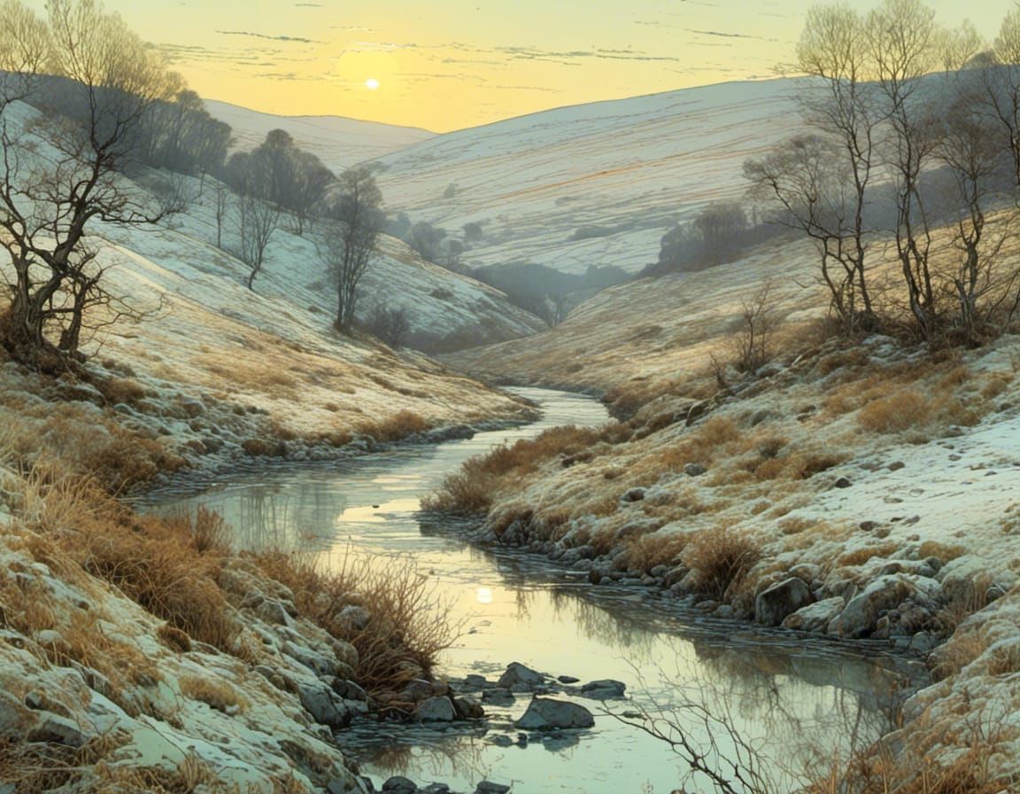 Serene River Valley Landscape Painting