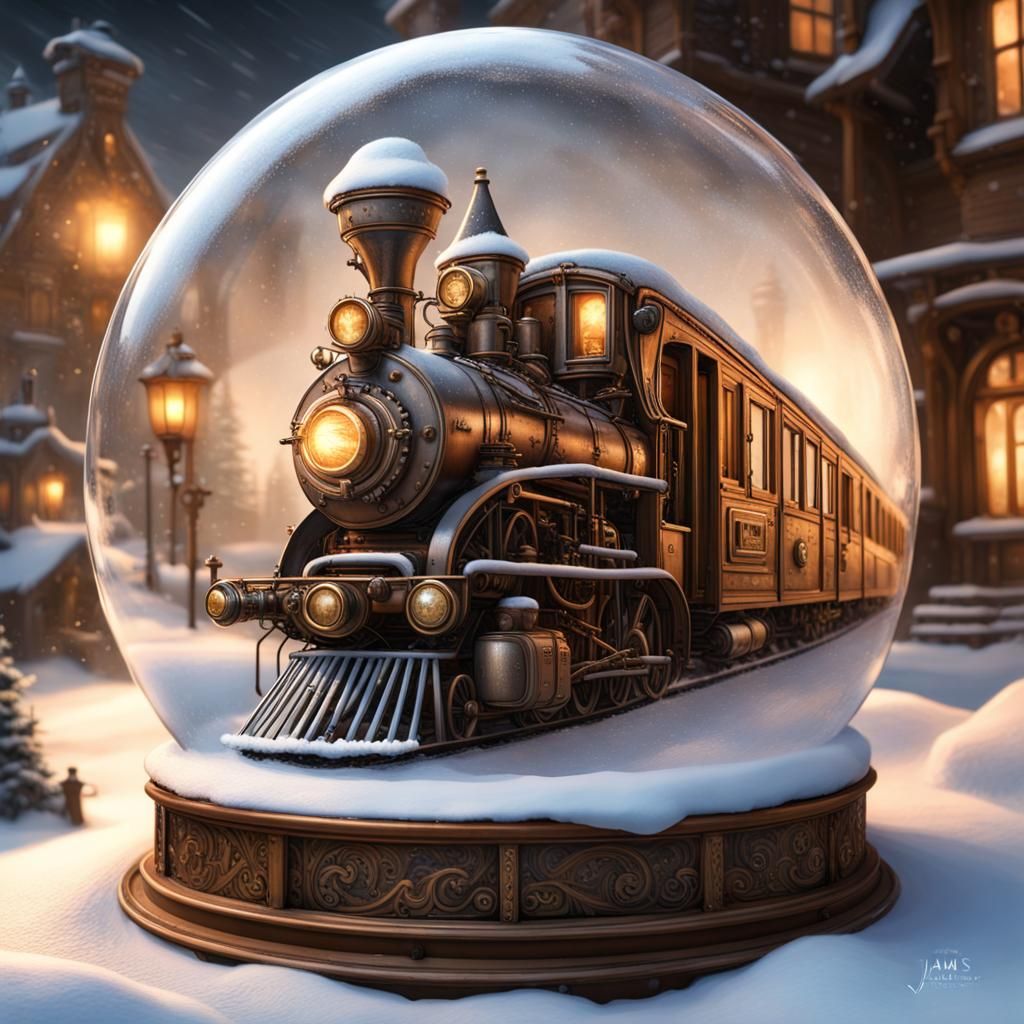 Steampunk Train in Snow Globe: Winter Wonderland