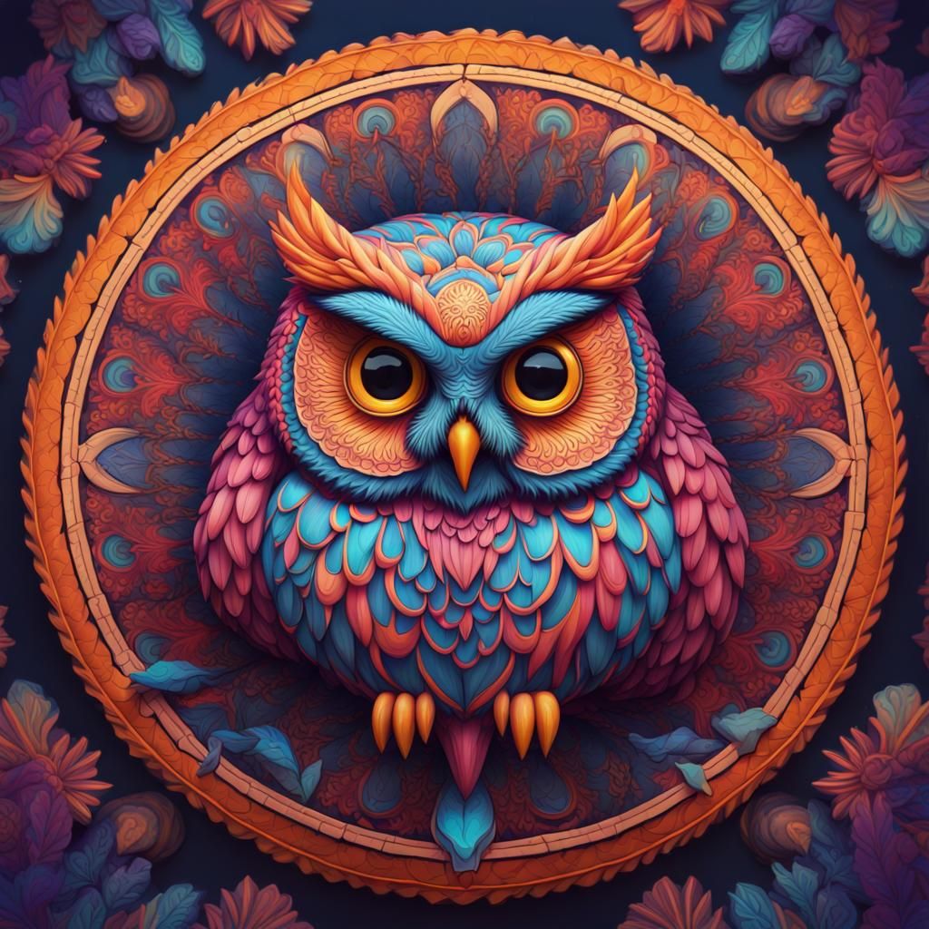 Colorful Owl Mandala: Detailed Fantasy Art