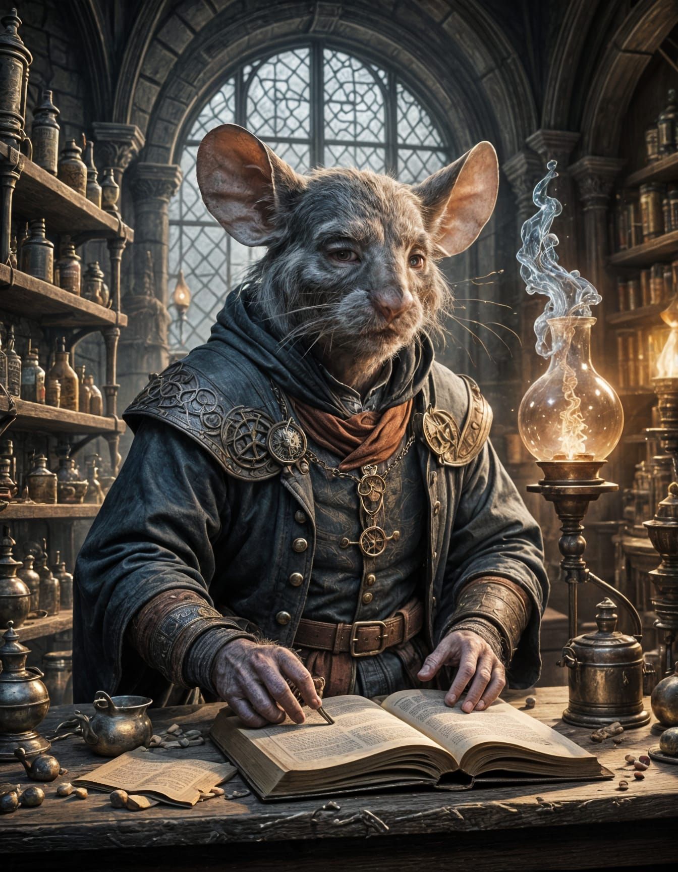 Medieval Alchemist in Enchanted Laboratory