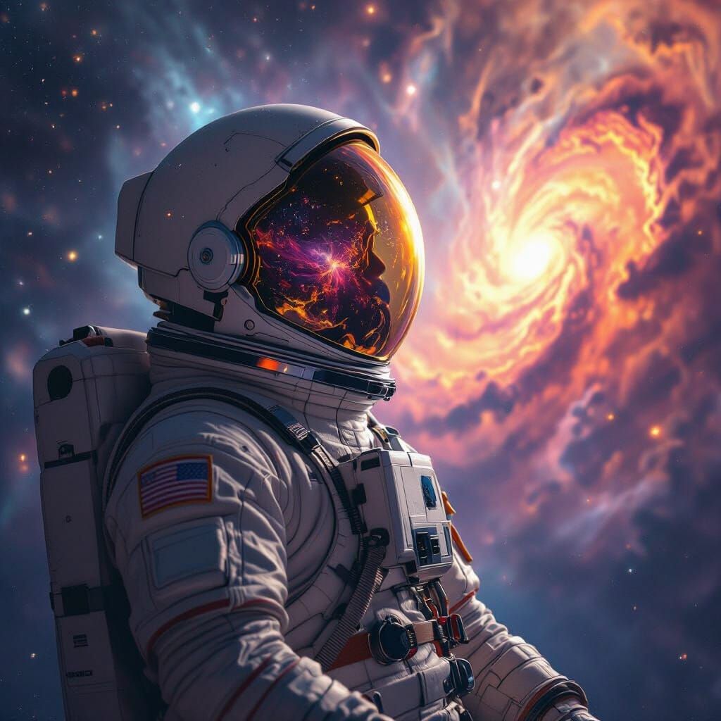 Astronaut Gazing at Nebula in Deep Space
