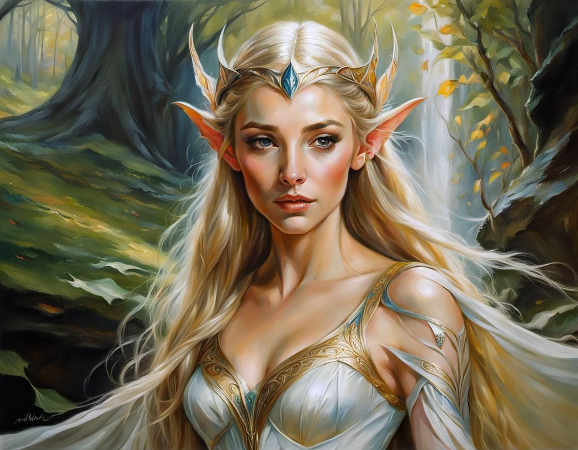 Galadriel Portrait: Vibrant Oil Painting of High Elf