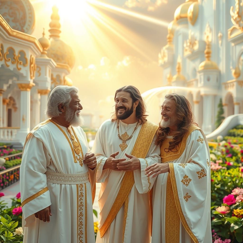 Biblical Paradise in Vibrant White-Golden Hues