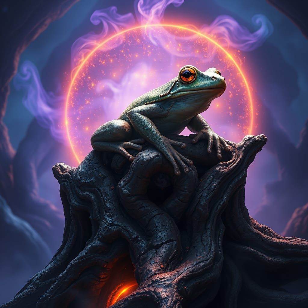 Majestic Warrior Frog in Ethereal Mist, 8k Resolution