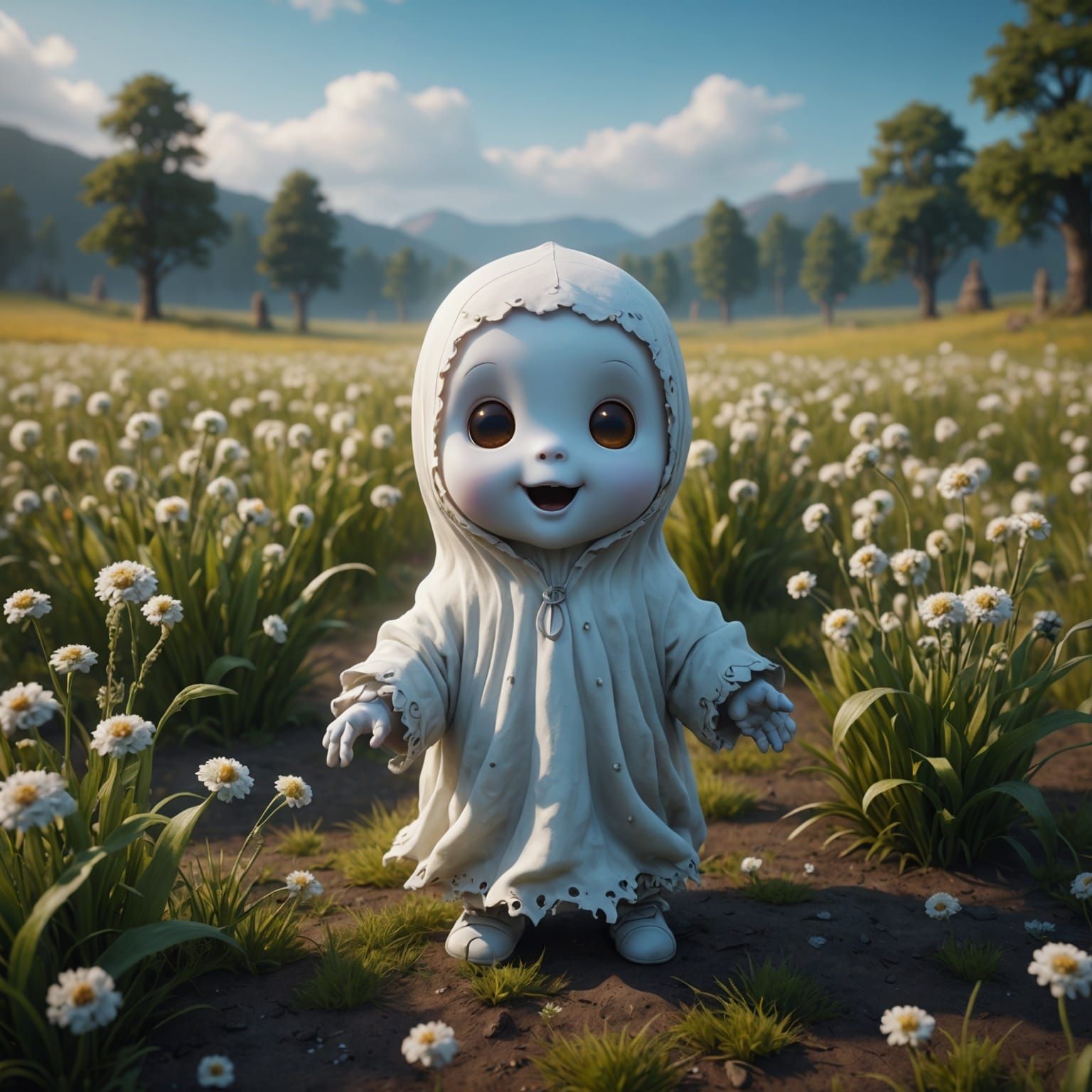 Cute Baby Ghost in a Field Painting