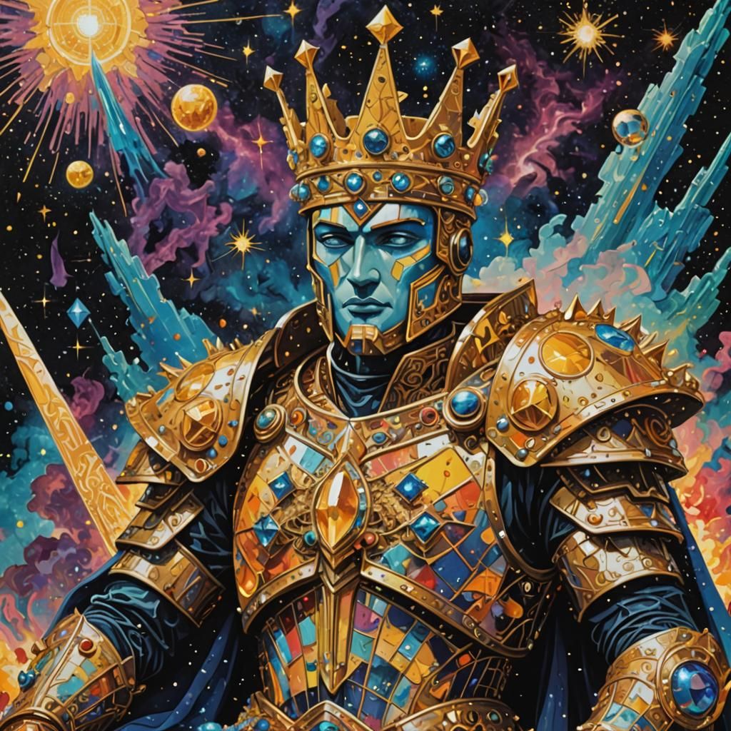 Futuristic Cubist King of Tarot Card