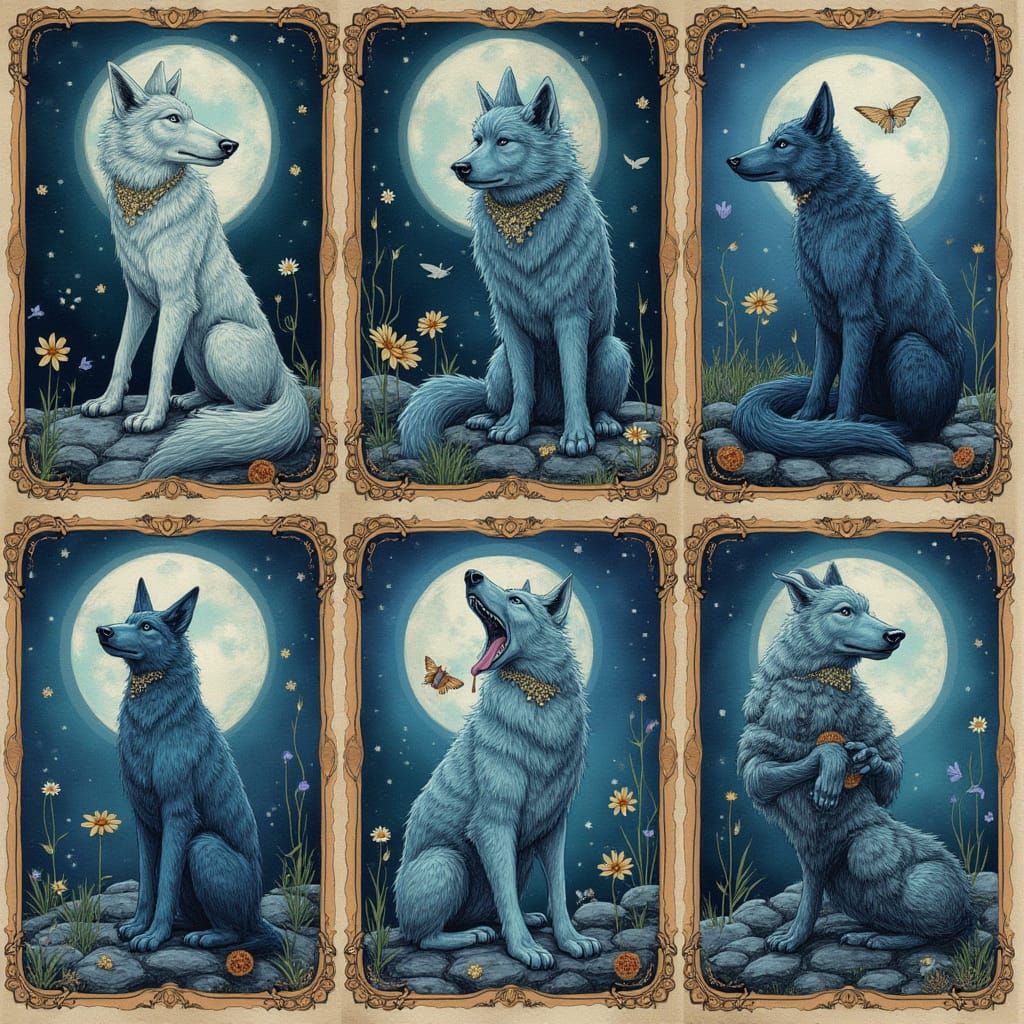 Whimsical Werewolf Lenormand Cards in Mystical, Lunar Style