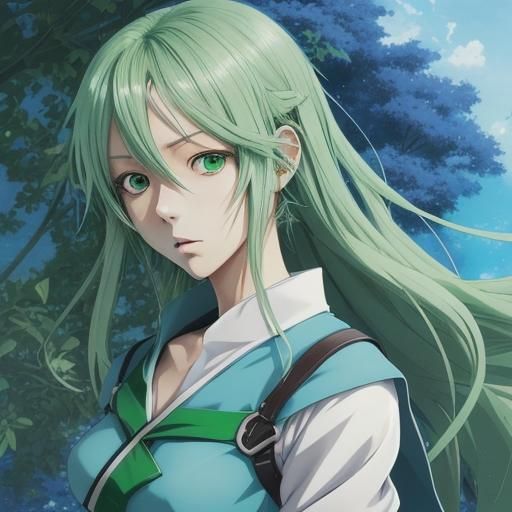 Anime-Style Green and Blue Artwork