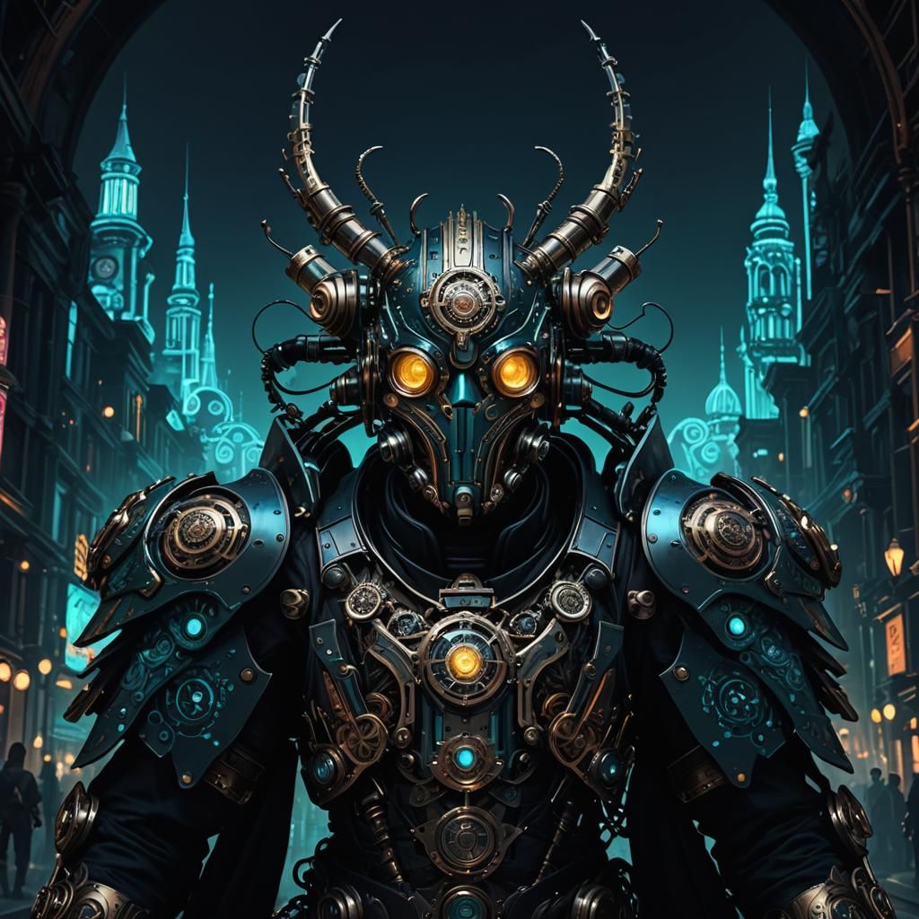 Steampunk Cyborg in Victorian City Concept Art