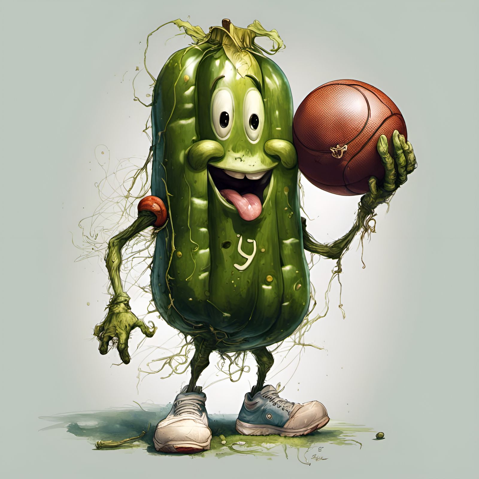 Anthropomorphic Pickle Portrait in Digital Illustration Styl...
