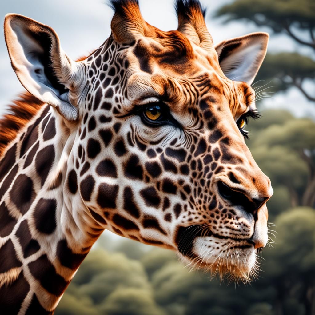 Hyperrealistic Giraffe Lion Hybrid in HDR