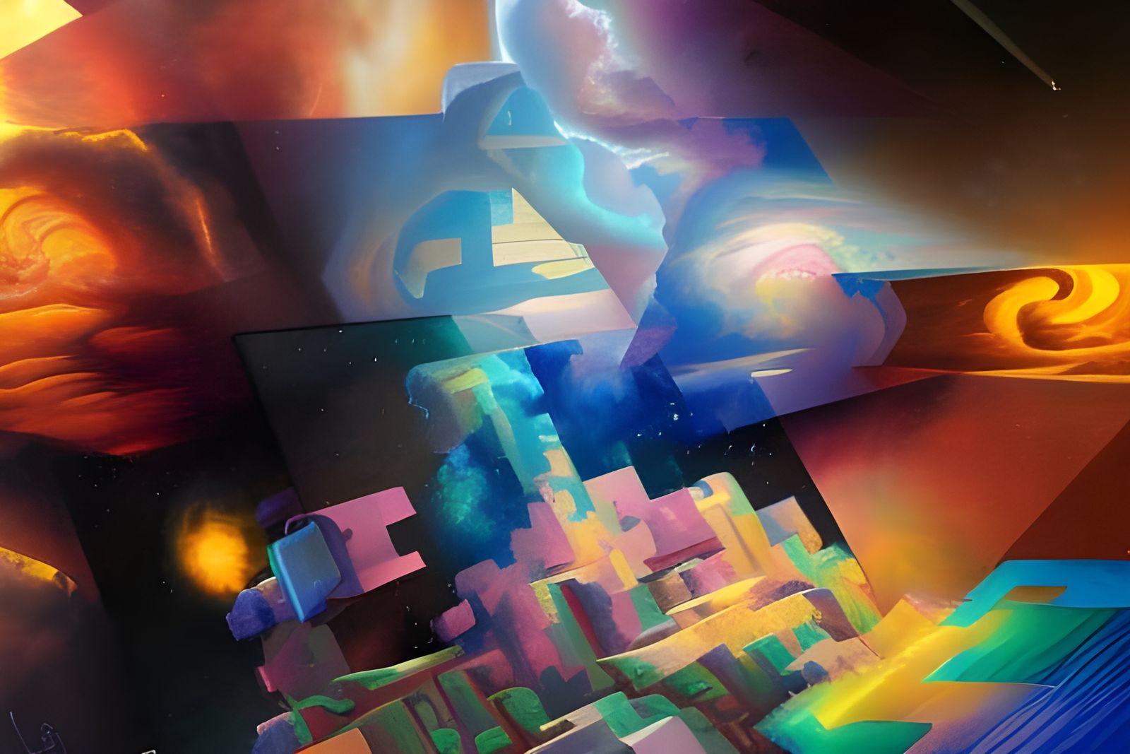 Baroque Clouds Cosmic Illustration in Mixed Media