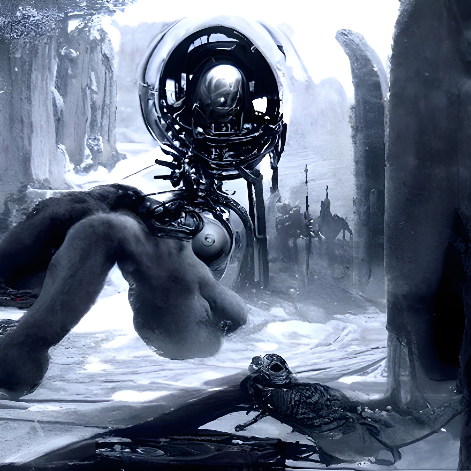 Steampunk Alien Woman in Space, Biomechanical Art