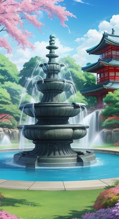 Anime-Style Macro View of a Design Fountain