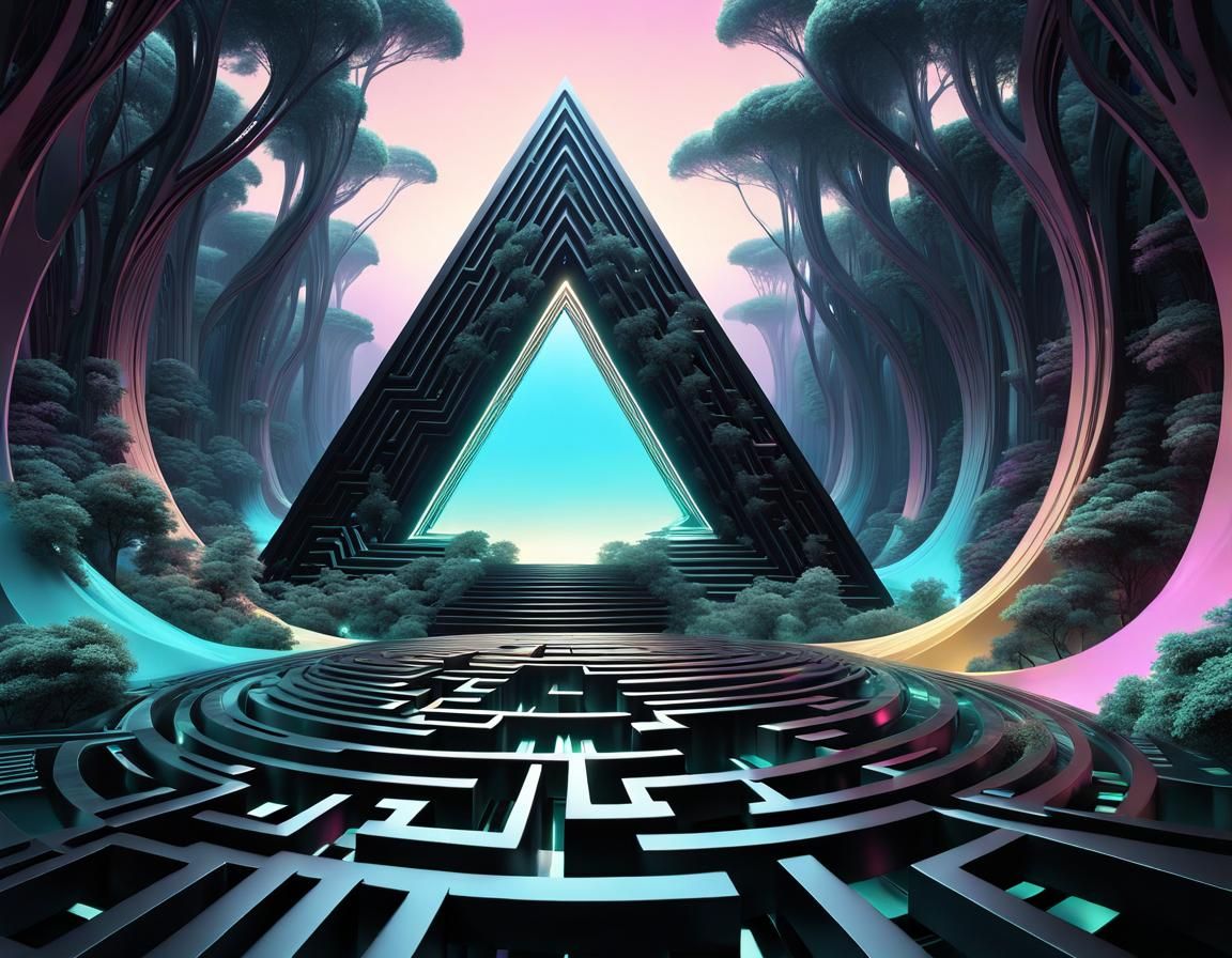 Futuristic Forest City with Triangle Portal