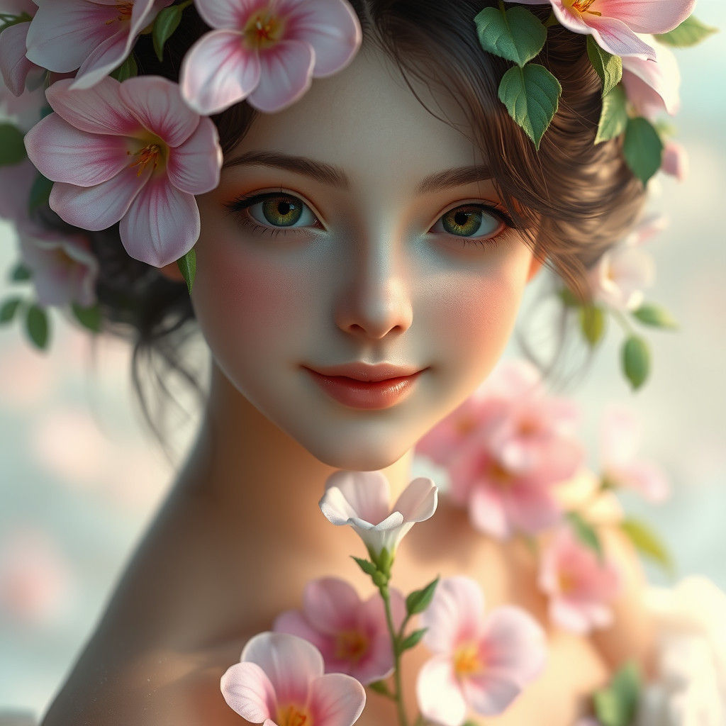Enchanting Flower Girl Portrait in Fantasy Style