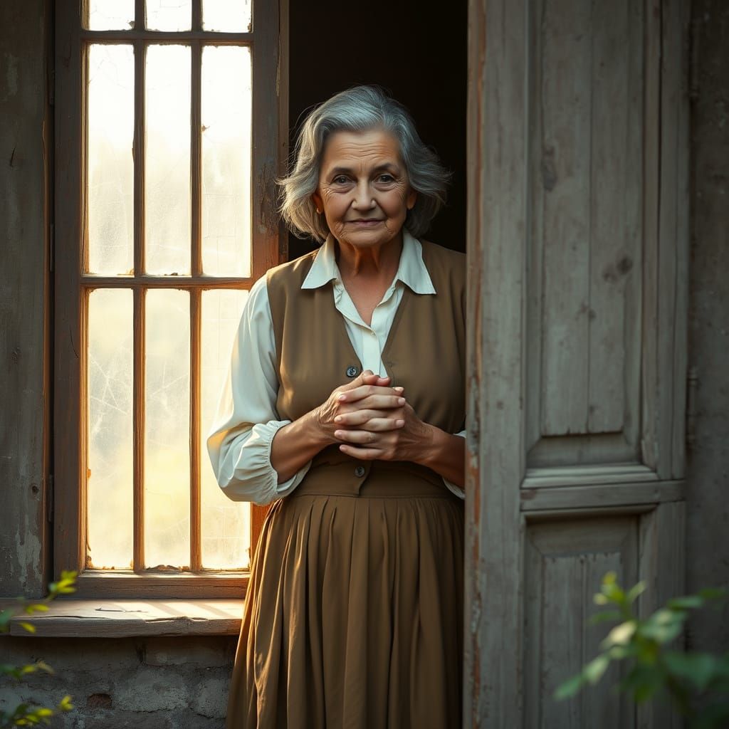 Elderly Woman in Serene Natural Surroundings
