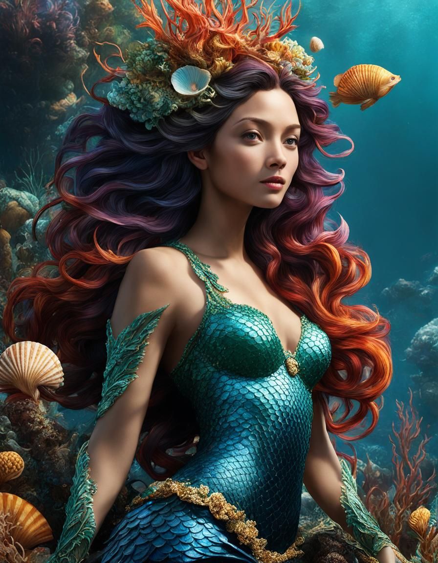 Mystical Mermaid Collage in Artstation Style