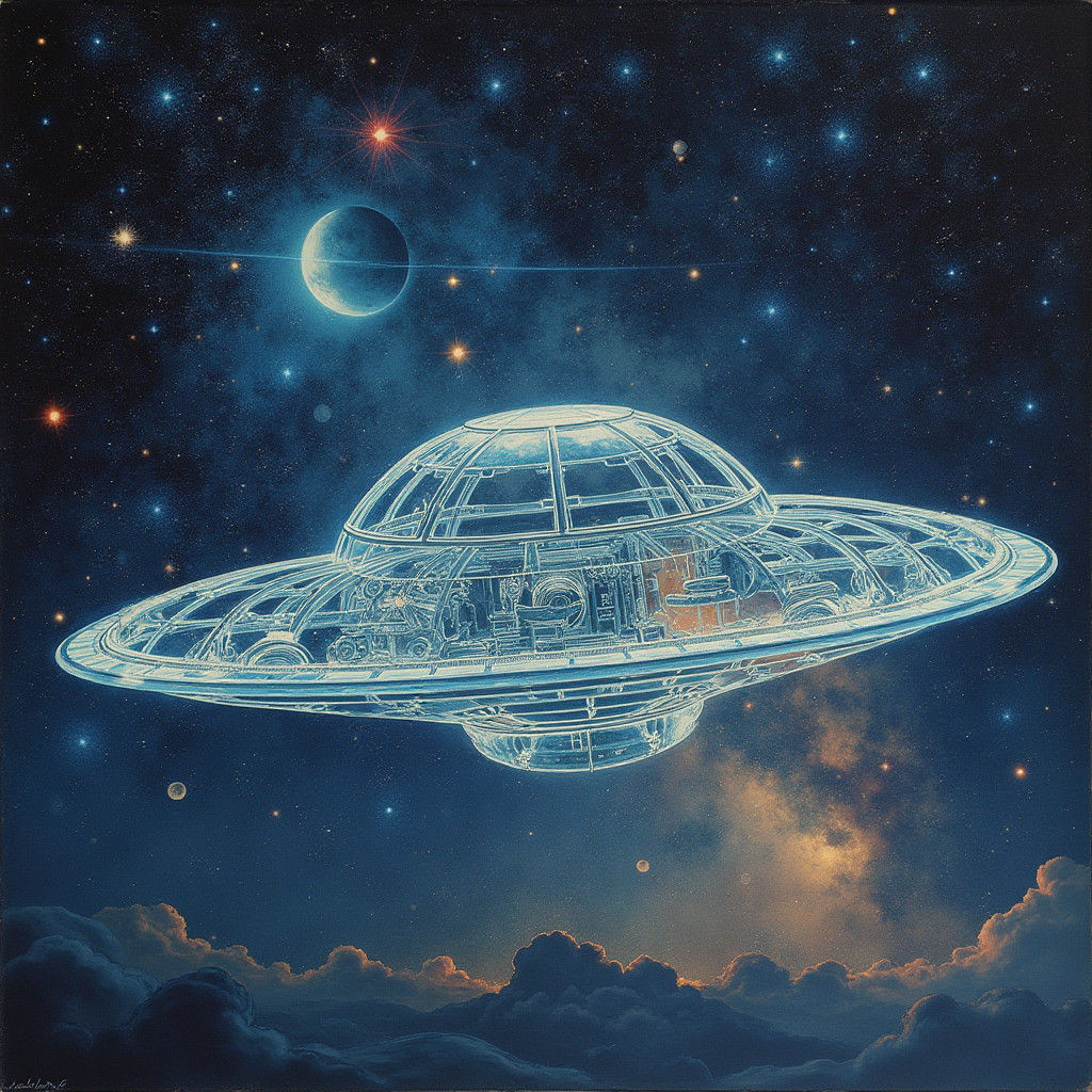 Transparent Space Shuttle Silhouette in Moebius Style