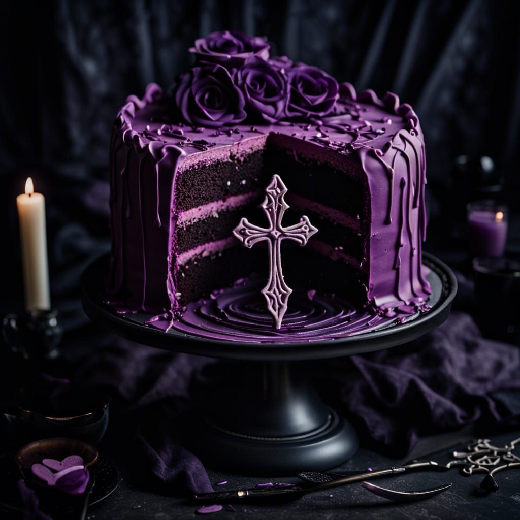 Gothic Purple Velvet Cake with Dark Elements