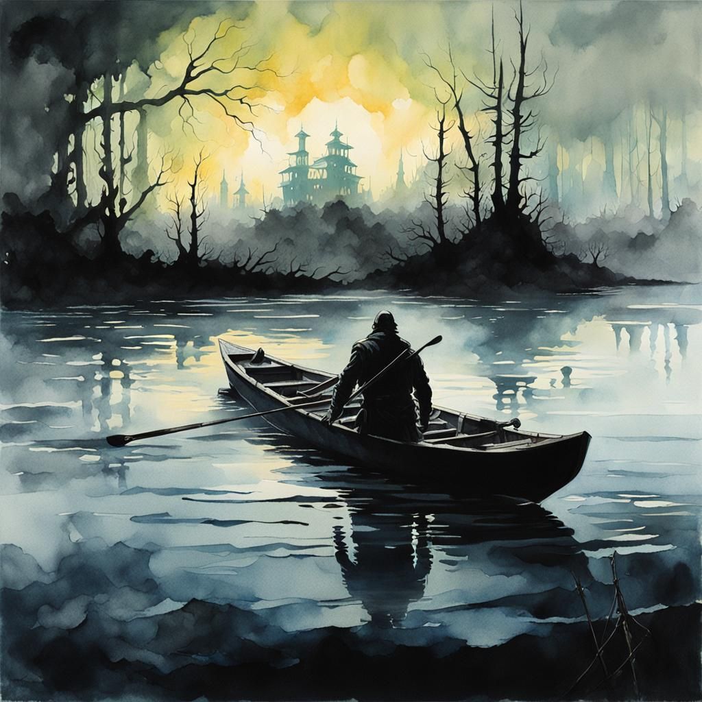 Sinister Chyron on the River Styx Watercolor