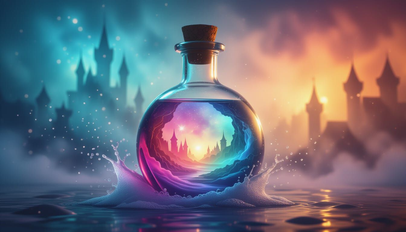 Frosted Bottle Reveals Fantasy Worlds in Sparkling Fog