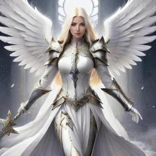 Aasimar Cleric of Mystra with Wings and Staff