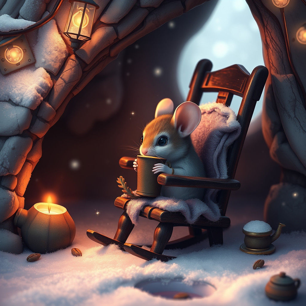 Mouse in Cozy Burrow, Matte Painting