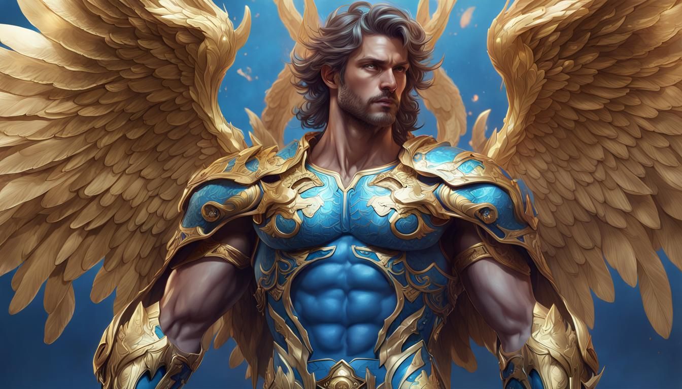 Angelic Warrior in Gold and Blue Armor