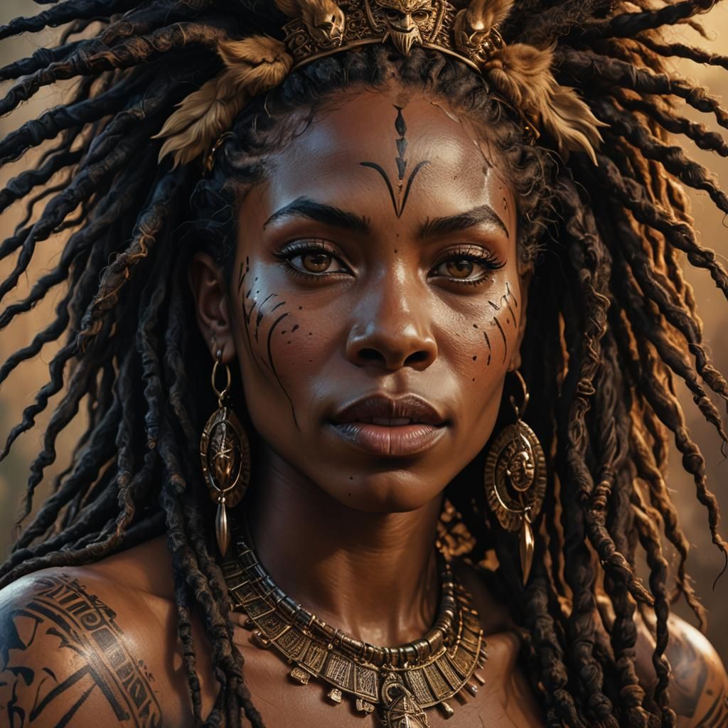 Stunning Black African Queen: Cinematic Oil Painting