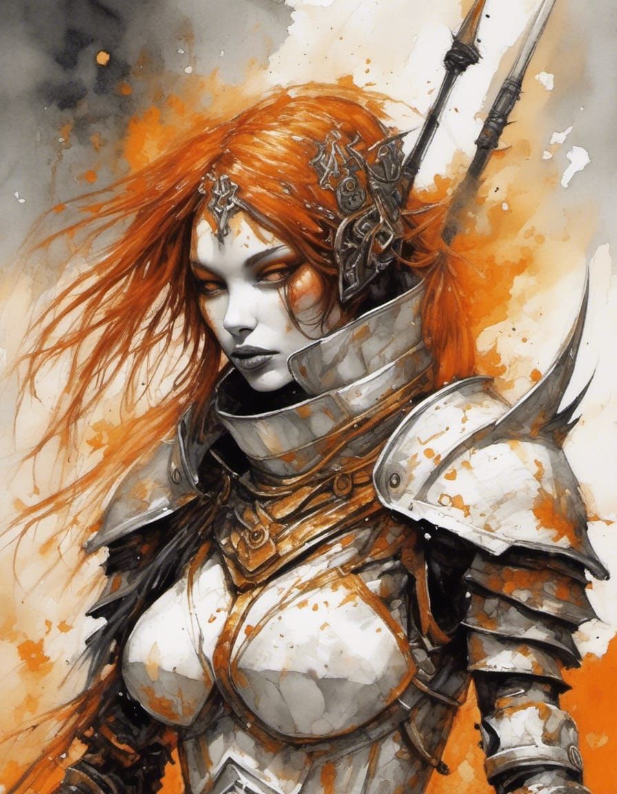 Epic Evil Female Paladin in Aetherpunk Style