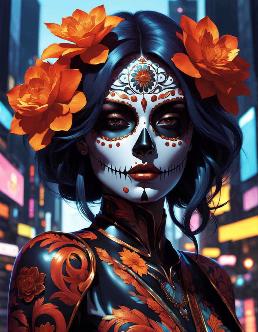 multiverse dia de los muertos sugar skull girl portrait with...