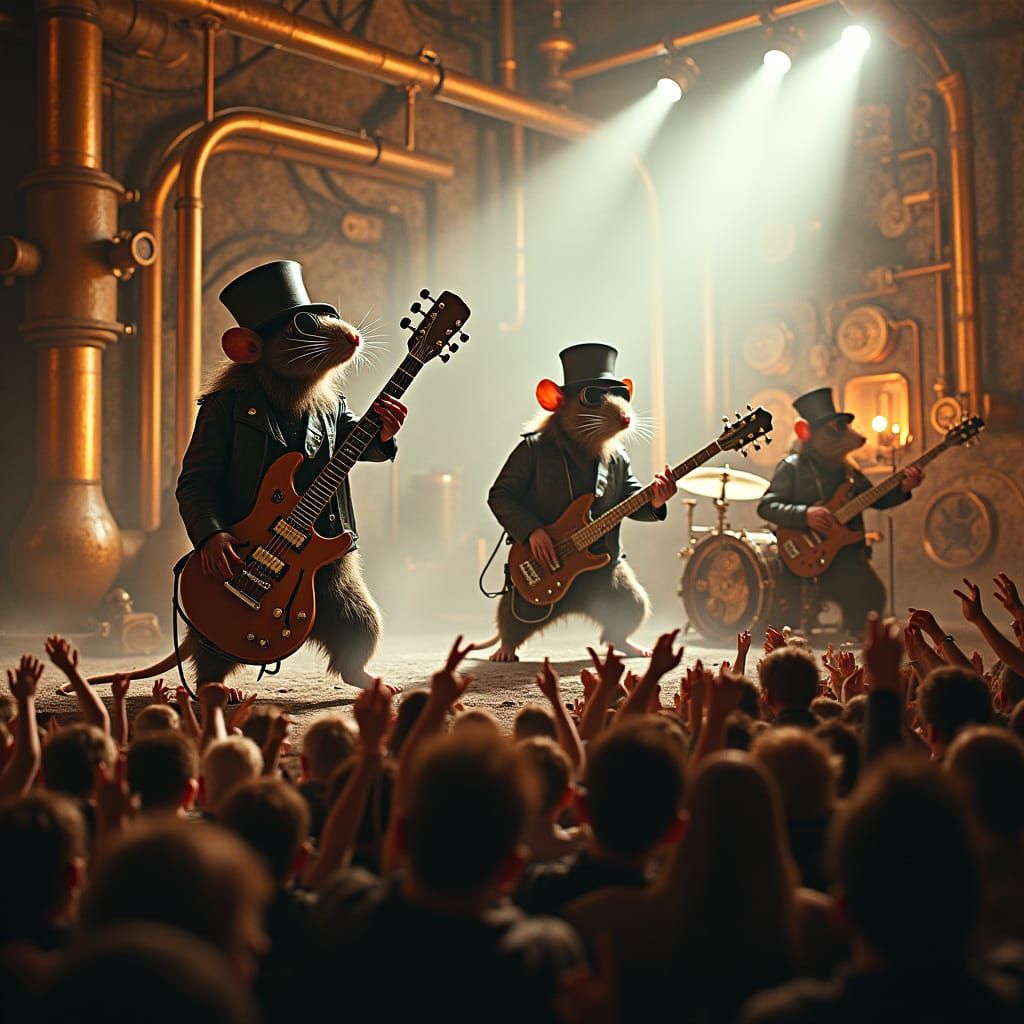 Steampunk Rat Rockers Concert in Industrial Style